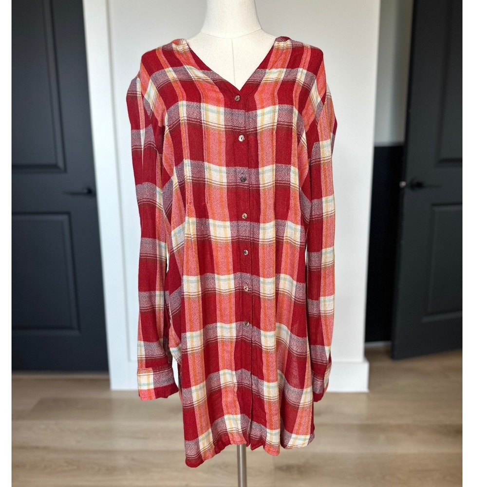 Anthropologie Akemi + Kin Lucie Plaid Tunic Red Wool Blend Size S Oversized